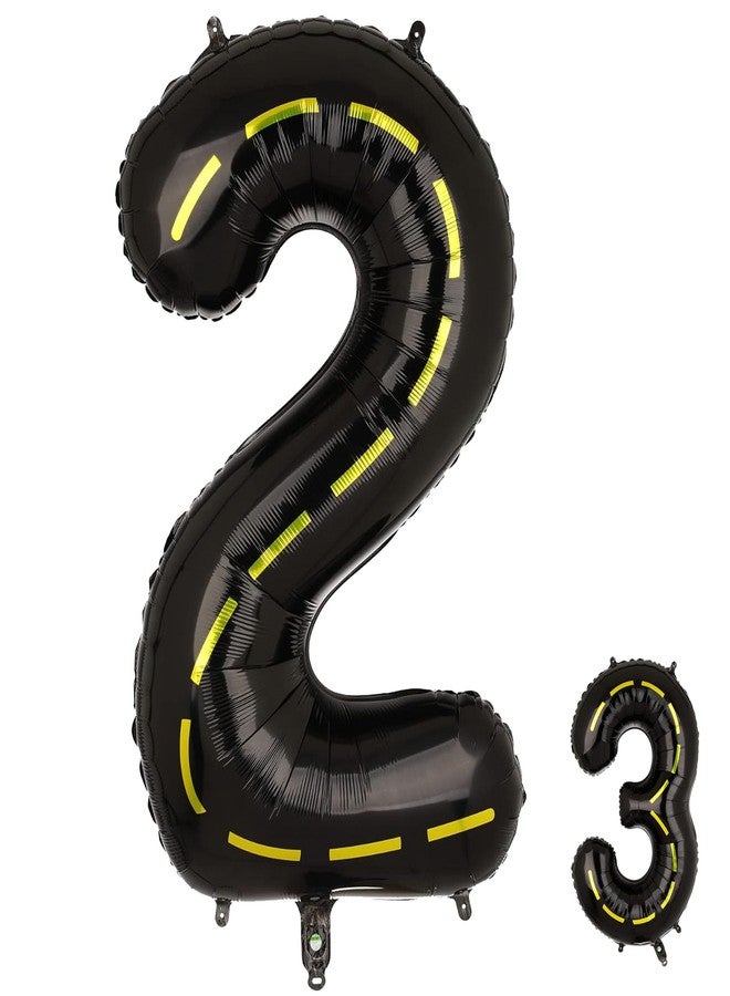 HEPAPATE Construction Themed 2nd Birthday Party Balloon,40 Inch Big Mylar Foil Construction Number Balloon 2 Black for kids Birthday Party Decoration,Construction Themed Party Decorations Supplies - Image 1